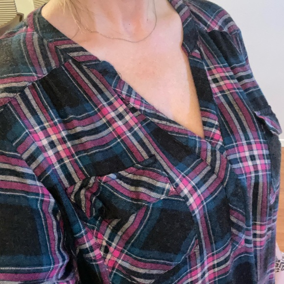 Torrid Pink and Blue Plaid Flannel Tunic - Picture 5 of 6